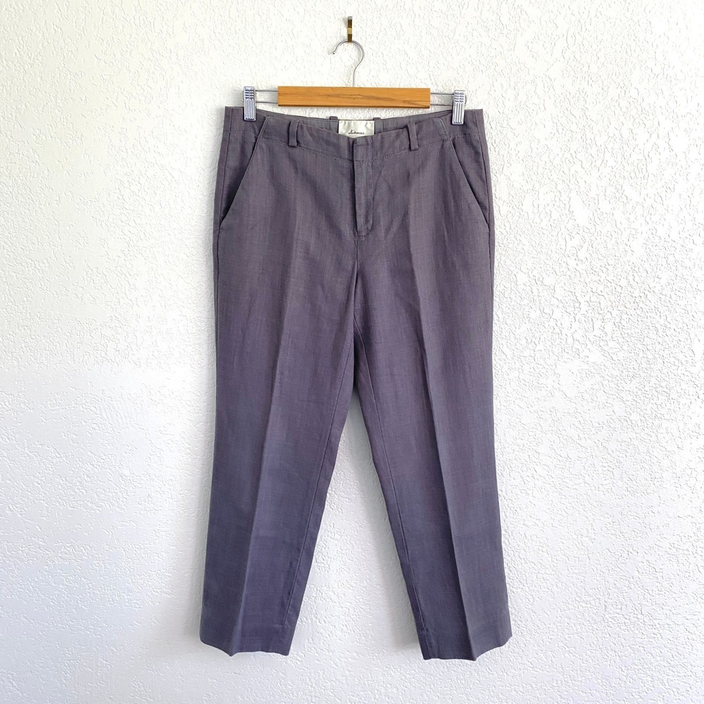 Elevenses Anthropologie Linen Tencel Crop Pants Gray Blue Straight Leg Trouser 6